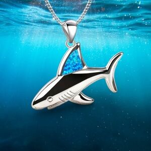 Great White Shark Necklace Mens Womens Ocean Life Jewelry Silver Pendant Sharks